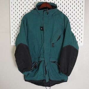 Black Dot Boardwear Teal & Black Winter Snowboard Jacket Padded Hood Youth Large